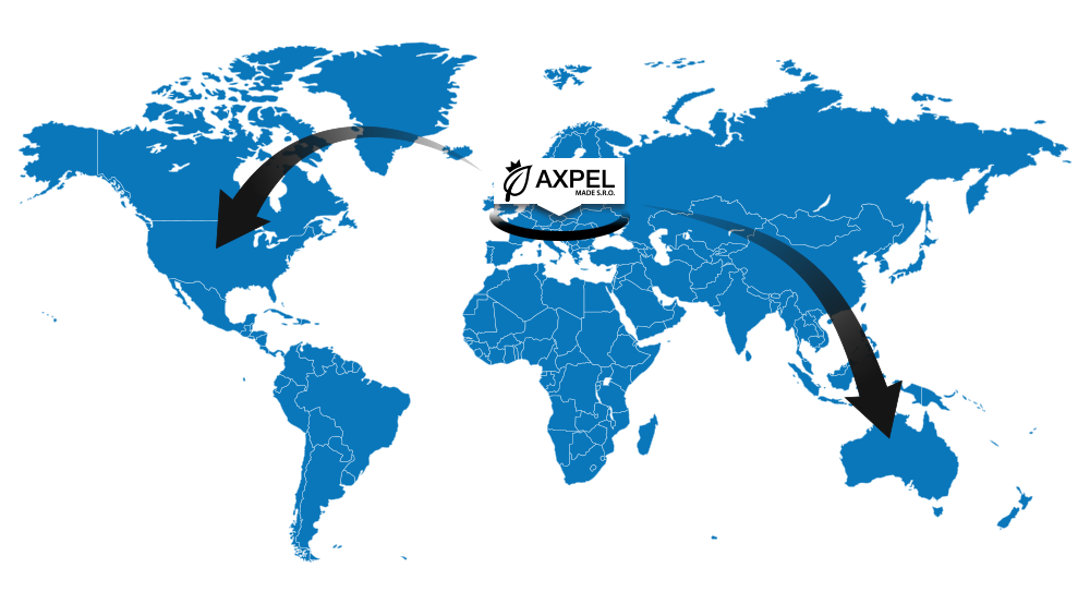 Papírové tašky a sáčky AXPEL - mapa působnosti - export